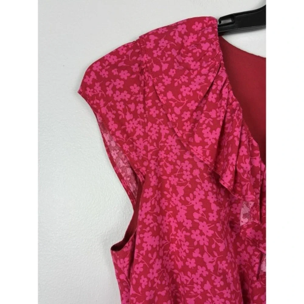 J Crew Wrap Dress Tossed Bouquet Print Sz 10 Red Pink Romantic Coquette